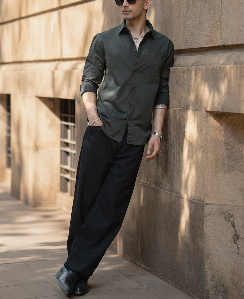 Dark Olive Twill Shirt 100% Cotton