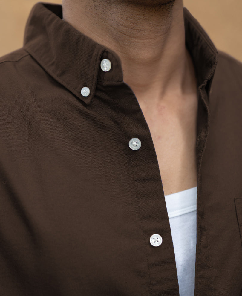 Coffee Brown Oxford Shirt 100% Cotton