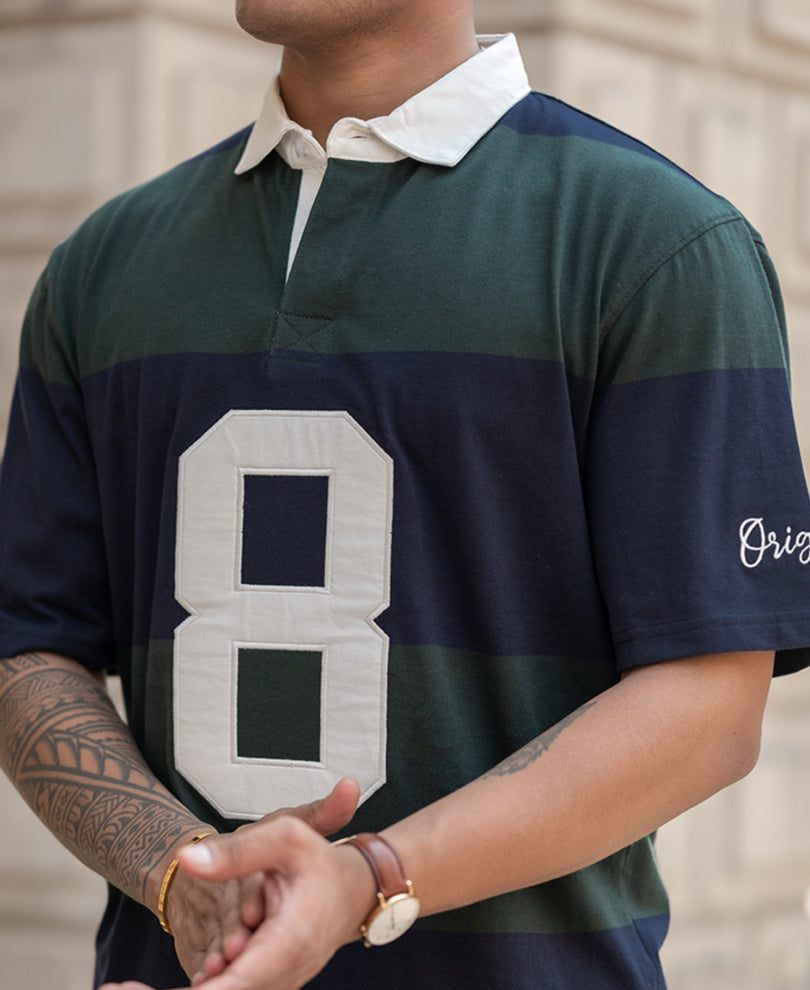 Green Embroidered Stripe T-Shirt 100% Cotton