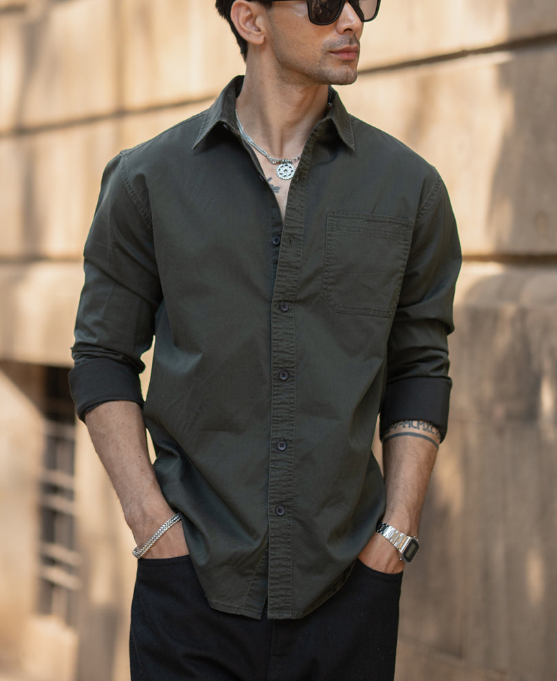 Dark Olive Twill Shirt 100% Cotton