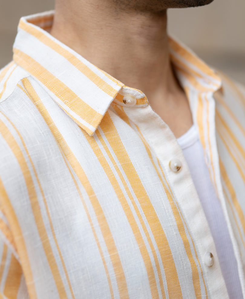 Yellow Linen Lightweight Stripe Shirt