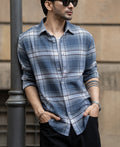 Grey Sky Structured Checks Shirt 100% Cotton