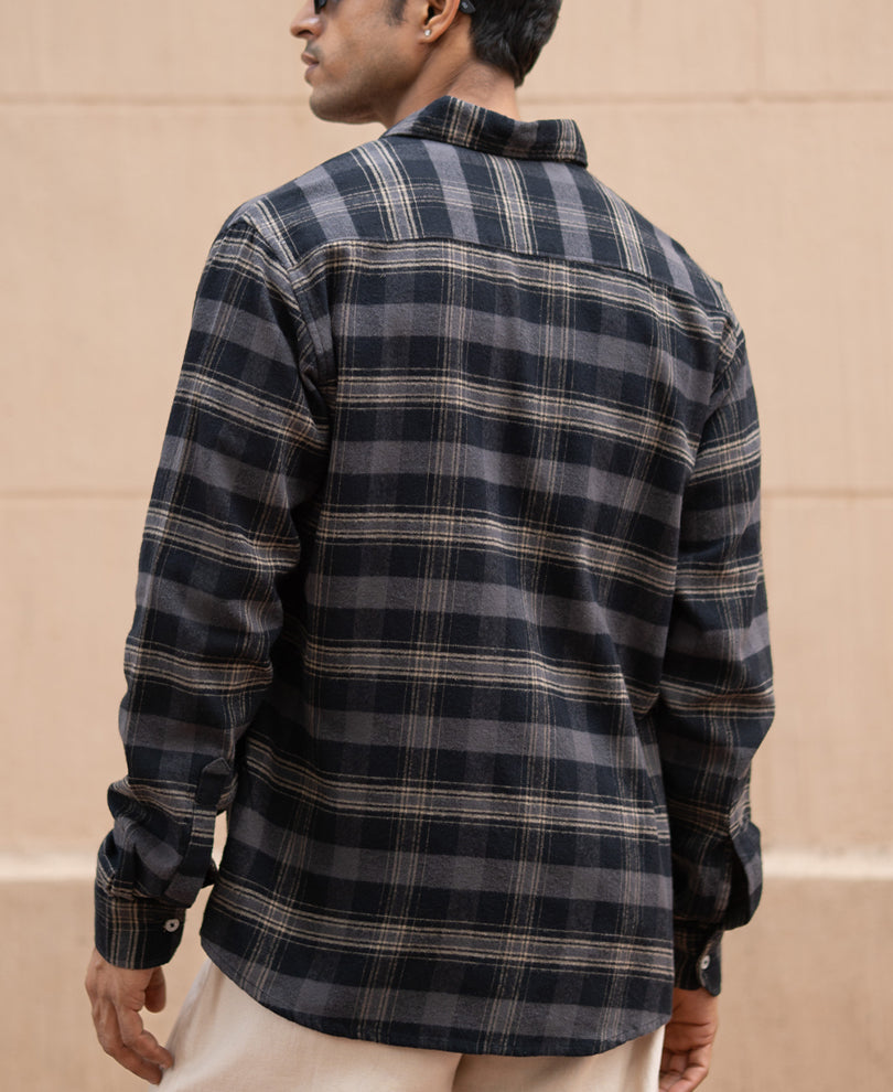 Grey Brushed Checked Shirt 100% Cotton