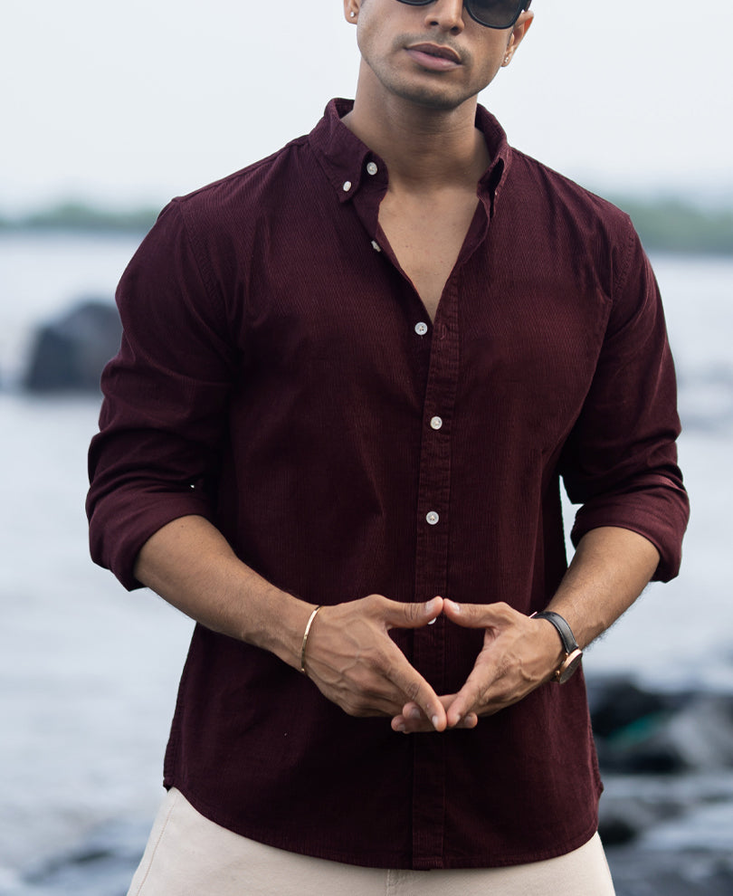 Wine Corduroy Buttondown Shirt 100% Cotton