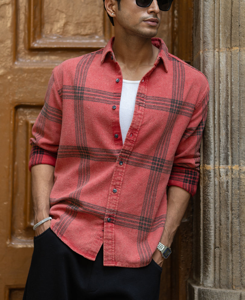 Red Washed Checks Shirt