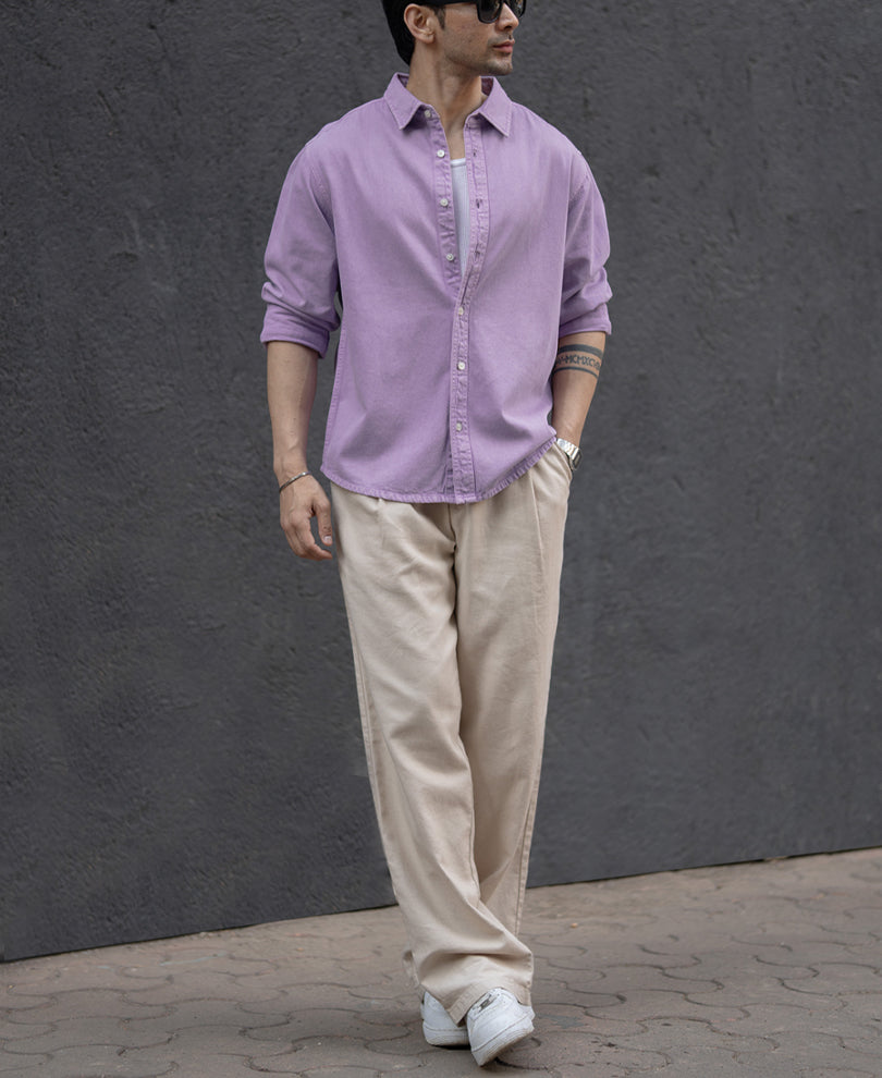 Lavender Overdyed Structured Shirt 100% Cotton