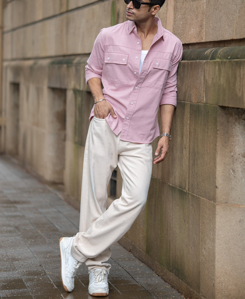 Dusty Pink Structured Overshirt 100% Cotton