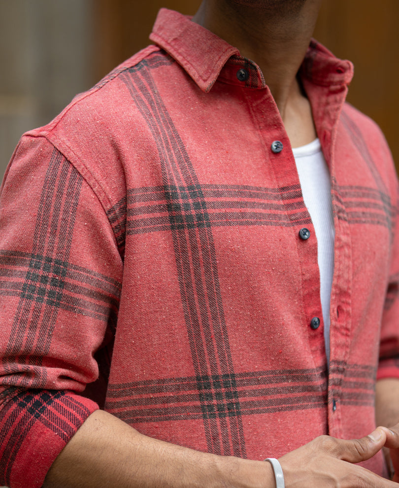 Red Washed Checks Shirt
