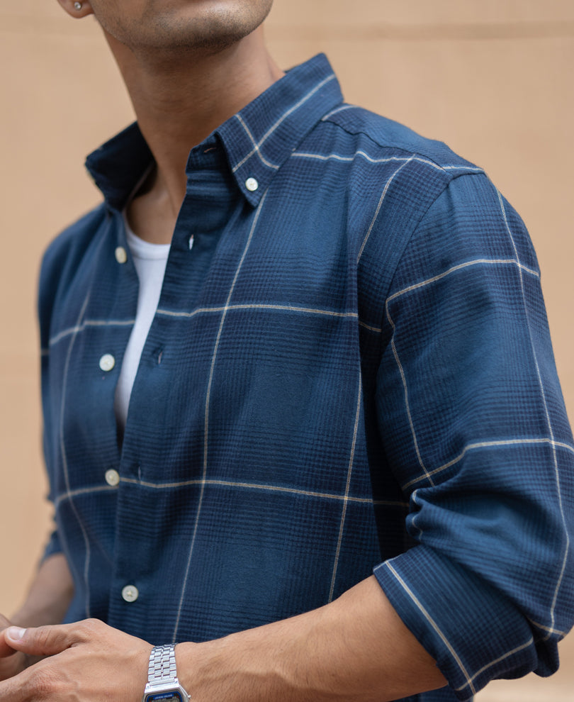 Navy Lightweight Checks Shirt 100% Cotton