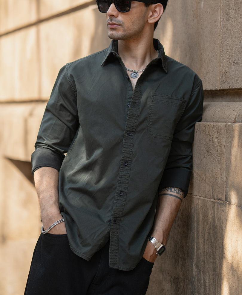 Dark Olive Twill Shirt 100% Cotton