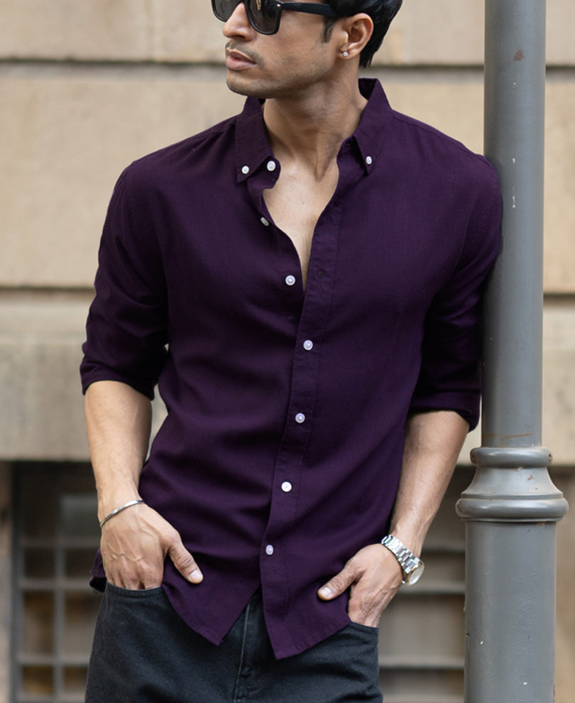 Dark Purple Linen Blend Shirt