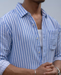 Blue Double Cloth Stripe Shirt 100% Cotton