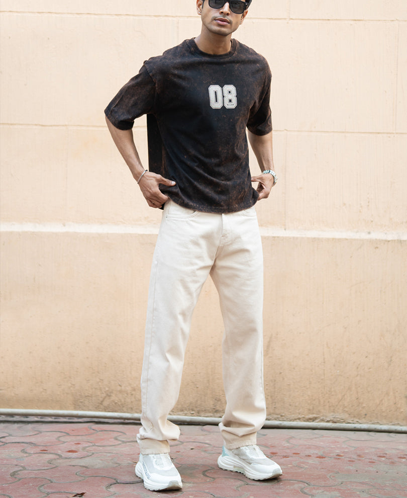 Dark Brown Washed Printed T-Shirt 100% Cotton