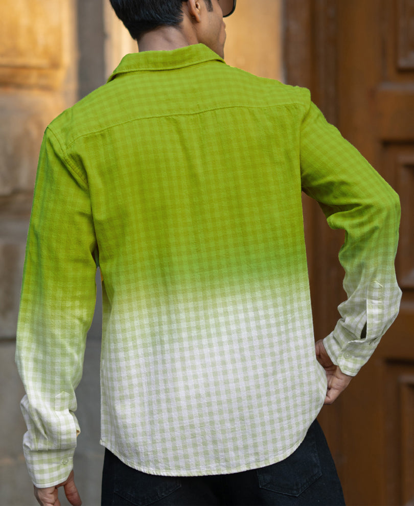 Lime Green Ombre Checks Shirt 100% Cotton