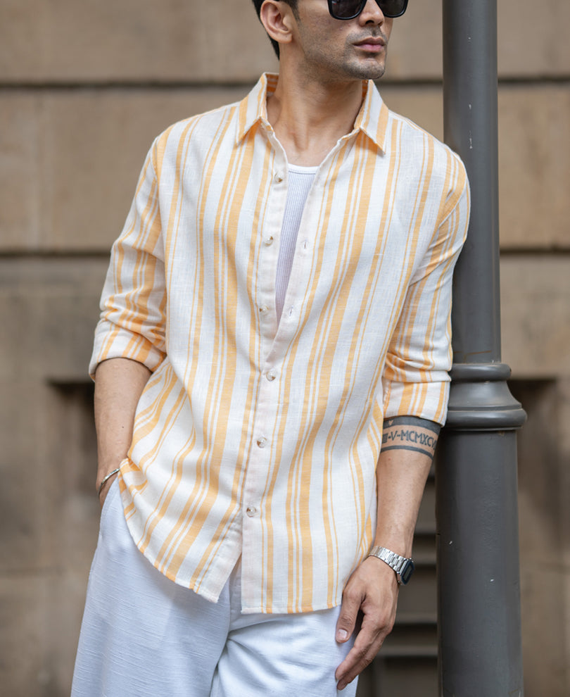 Yellow Linen Lightweight Stripe Shirt