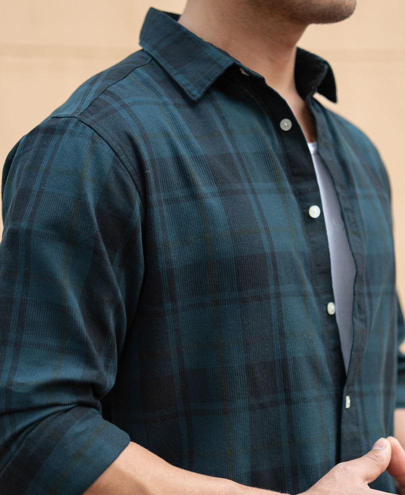 Dark Teal Structured Checks Shirt 100% Cotton
