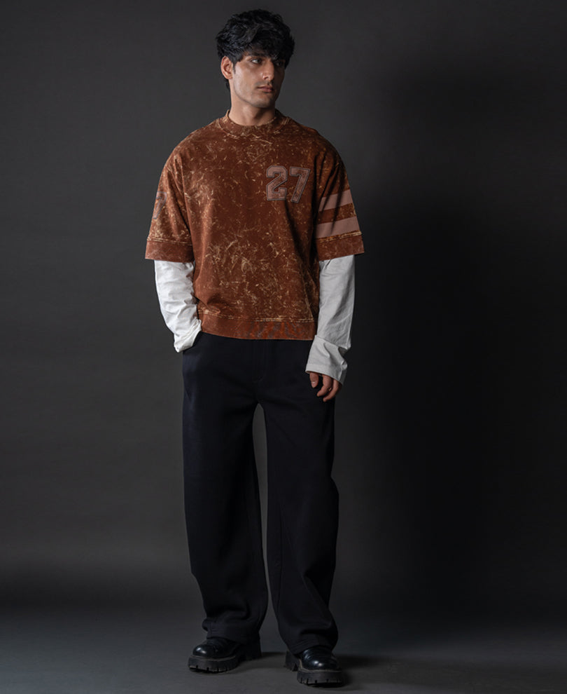 Brown Washed Graphic Oversized T-Shirt 100% Cotton