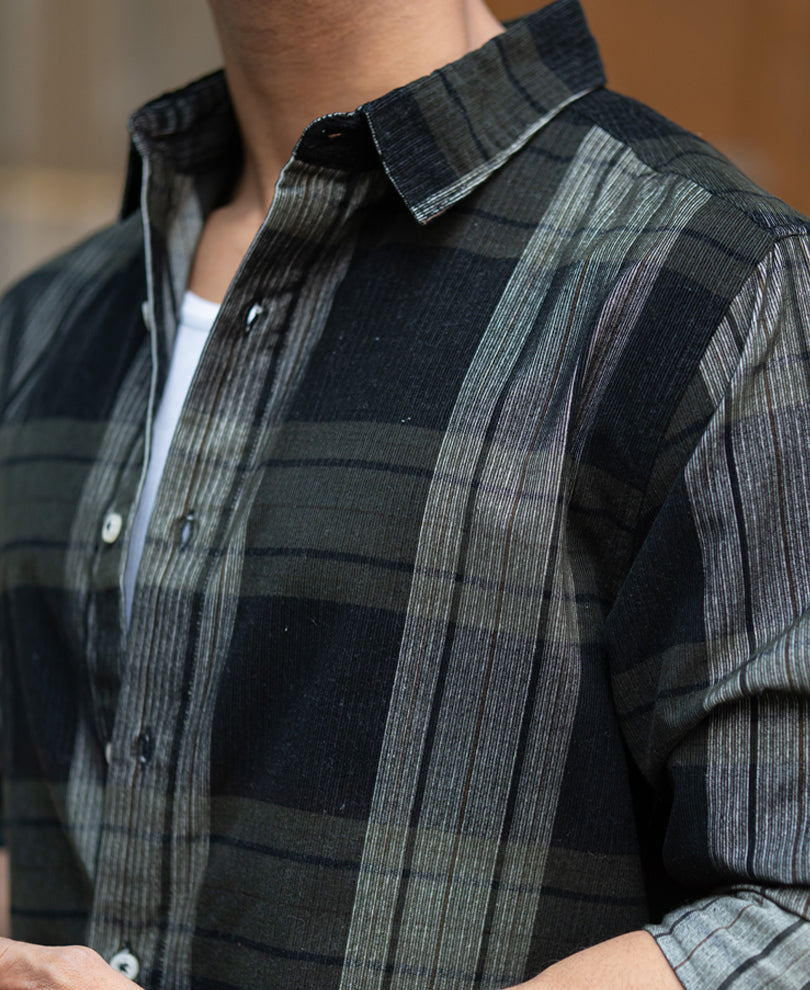 Olive Coudroy Checks Shirt