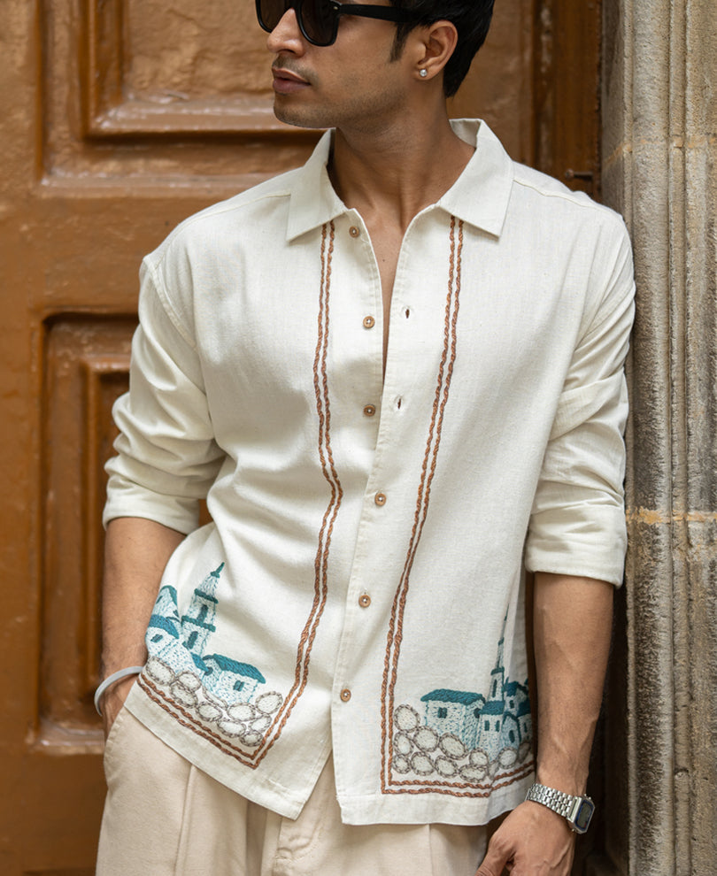 Linen Saint Tropez Print Shirt 100% Cotton