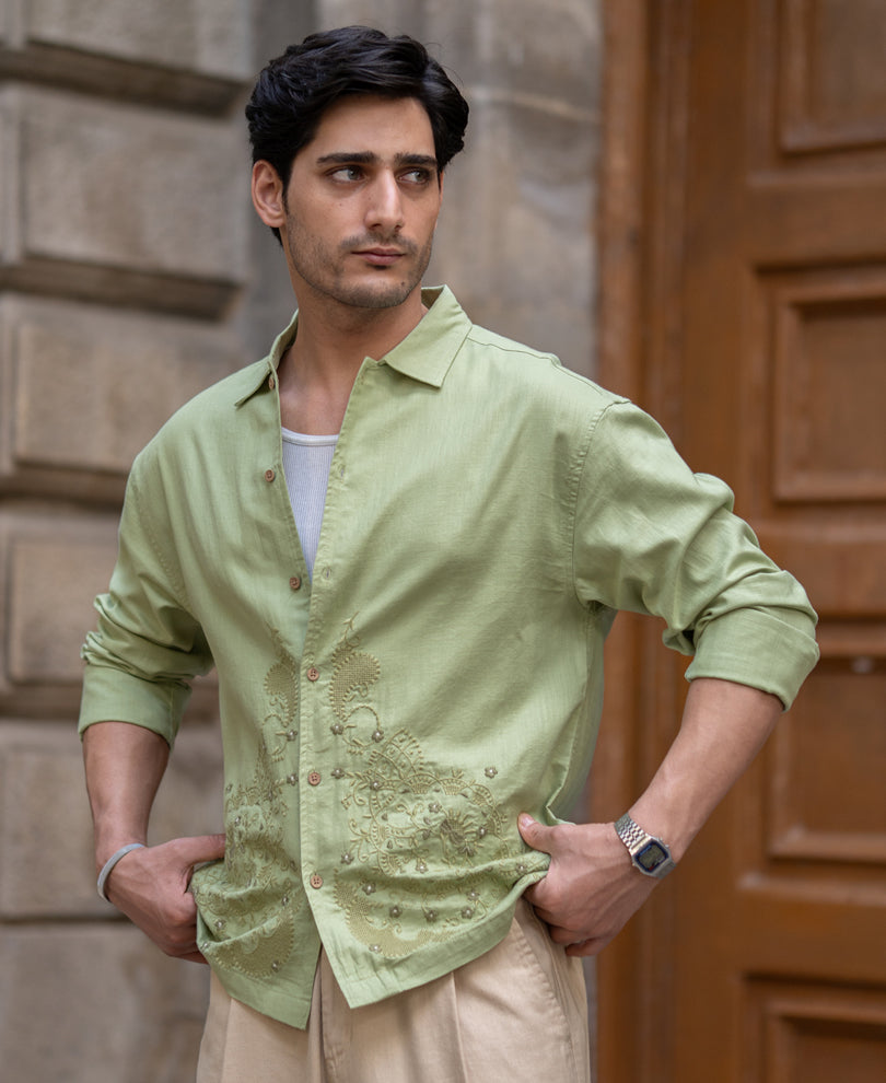 Mint Embroidered Shirt 100% Cotton