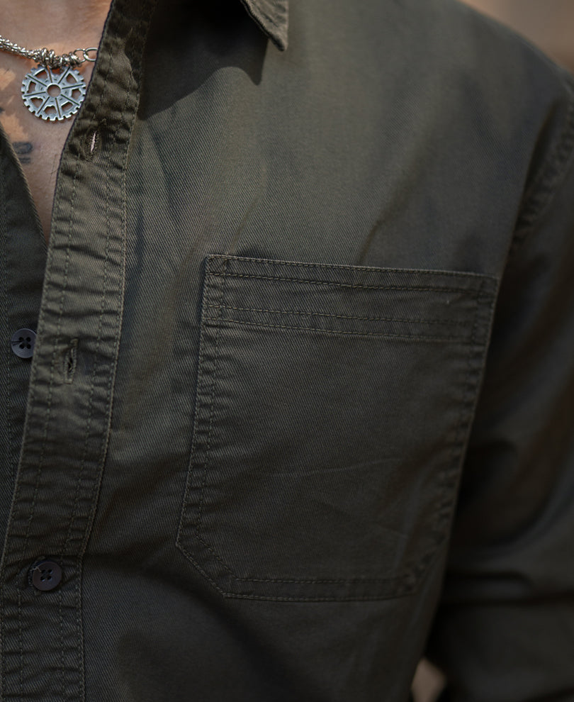 Dark Olive Twill Shirt 100% Cotton