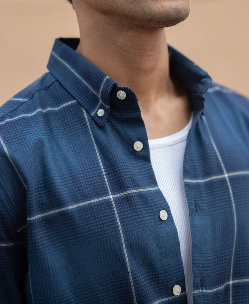 Navy Lightweight Checks Shirt 100% Cotton