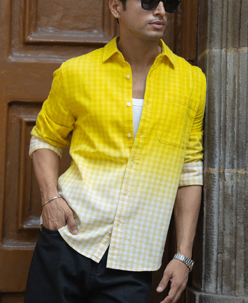 Yellow Ombre Checks Shirt 100% Cotton