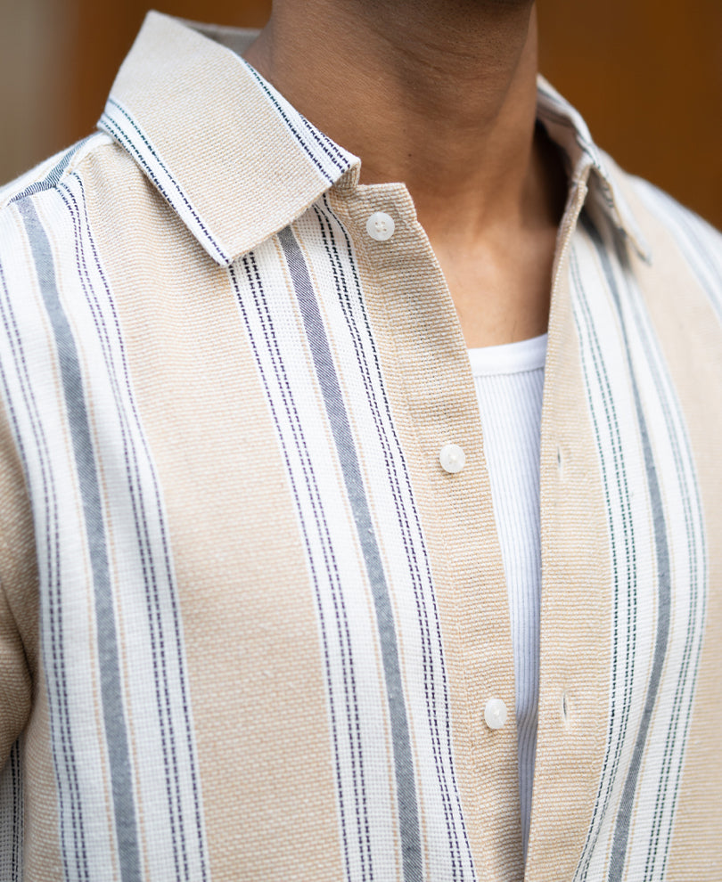 Beige Structured Stripe Regular Fit Shirt