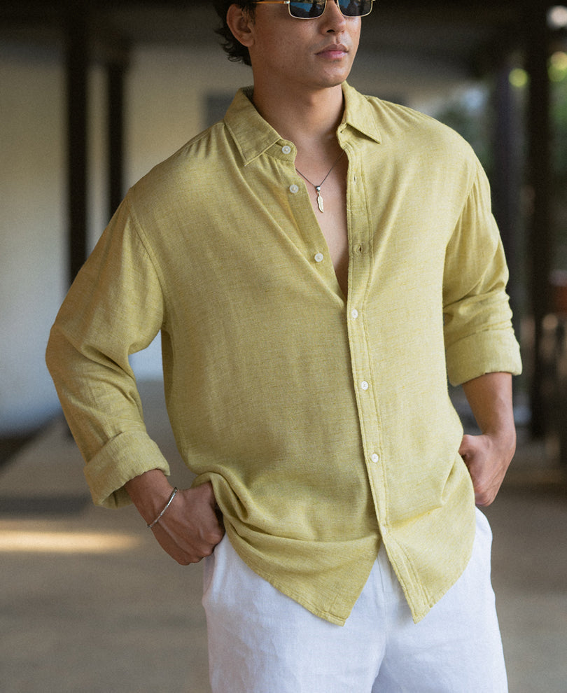 Yellow Linen Blend Structured Shirt