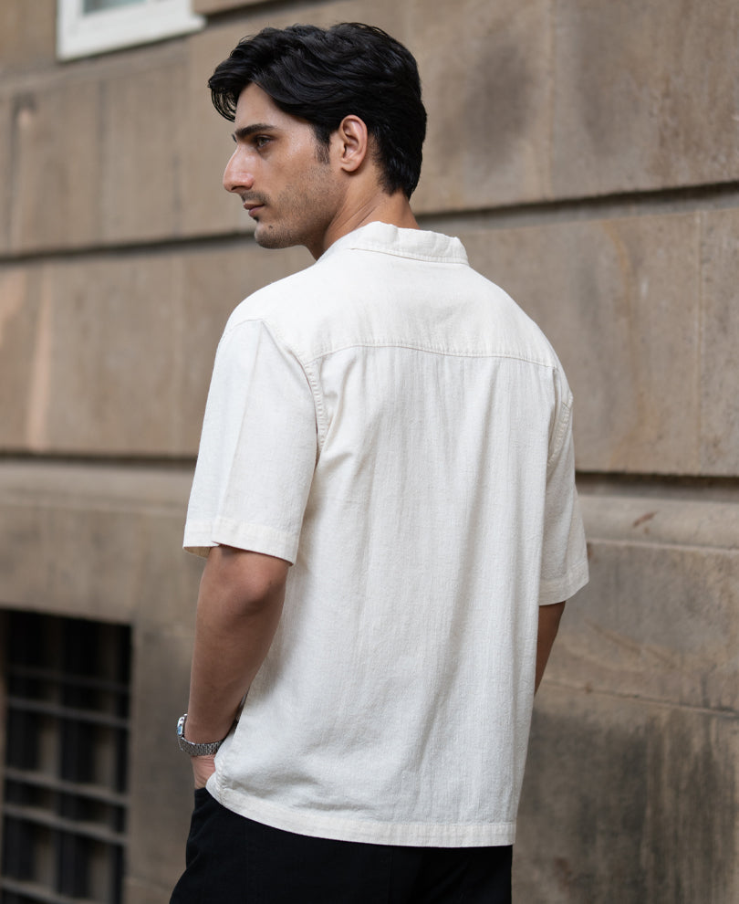 Natural Linen Blend Print Shirt