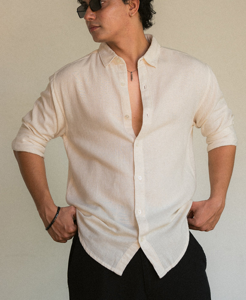 Off White Linen Blend Shirt