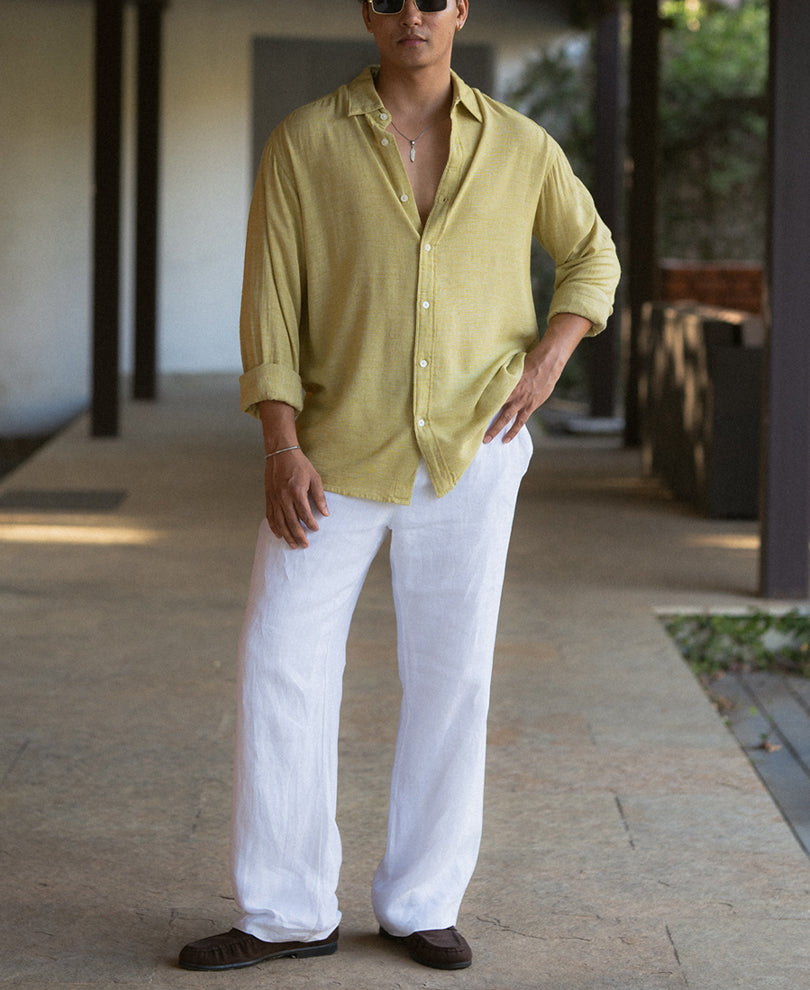 Yellow Linen Blend Structured Shirt