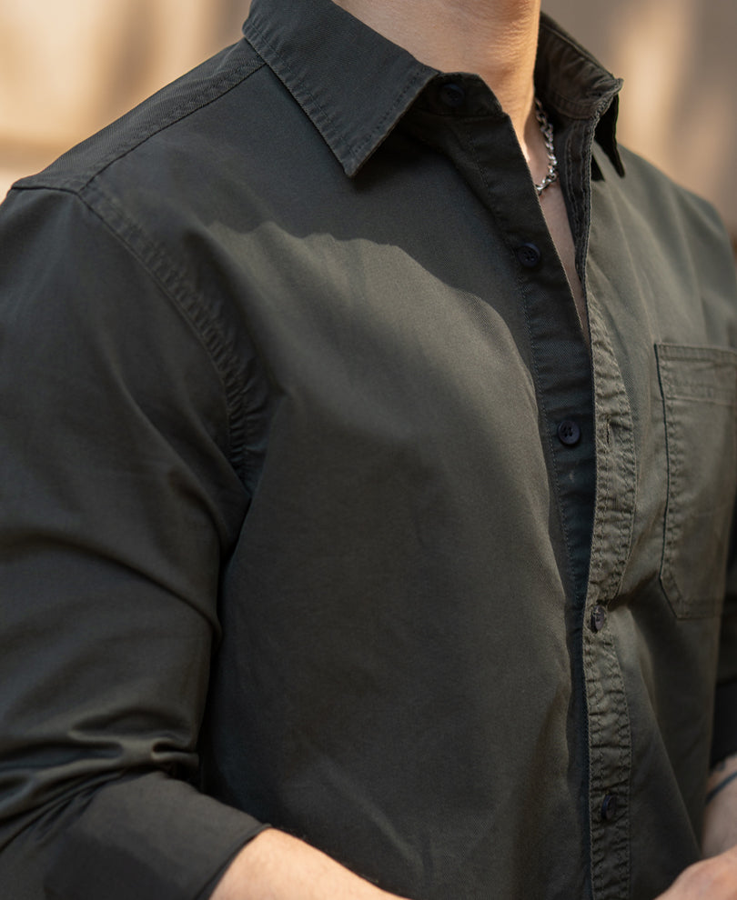 Dark Olive Twill Shirt 100% Cotton