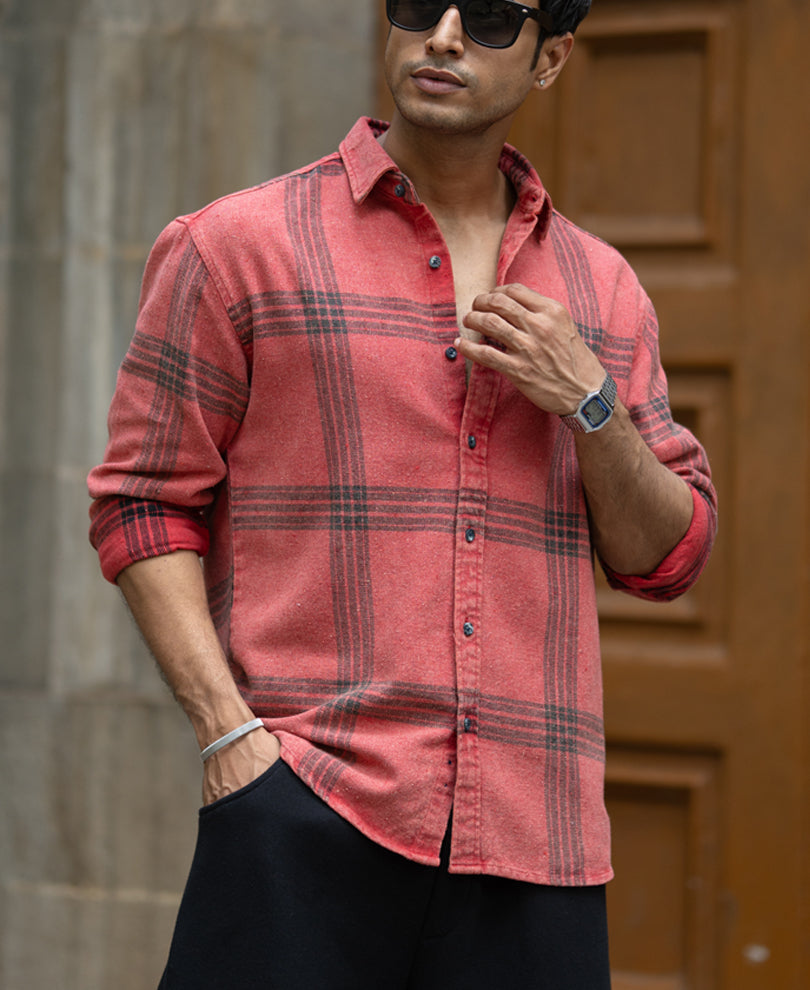 Red Washed Checks Shirt