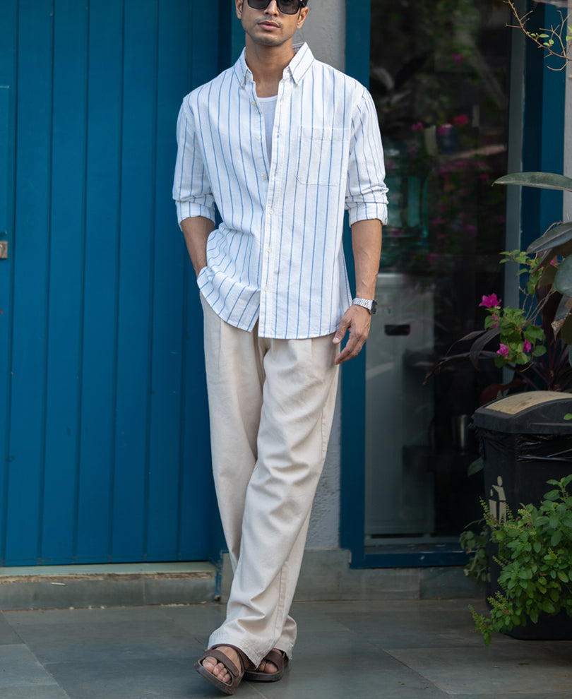 White Oxford Stripe Shirt 100% Cotton