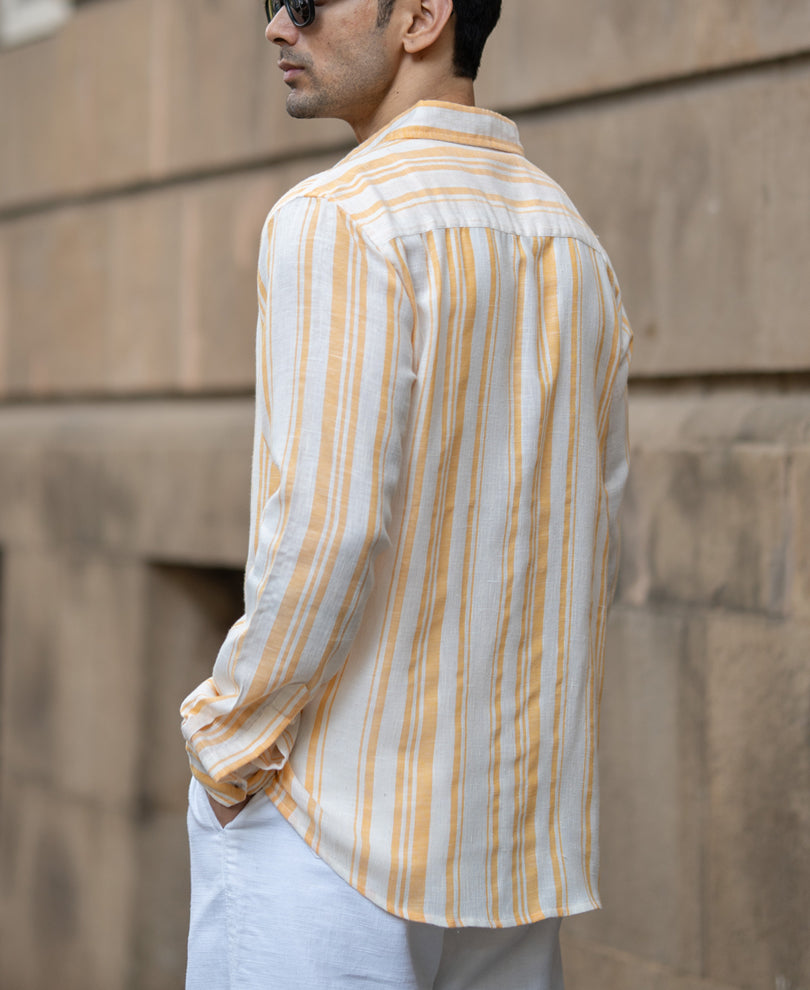 Yellow Linen Lightweight Stripe Shirt