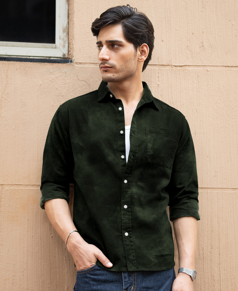 Dark Green Sprayed Shirt 100% Cotton