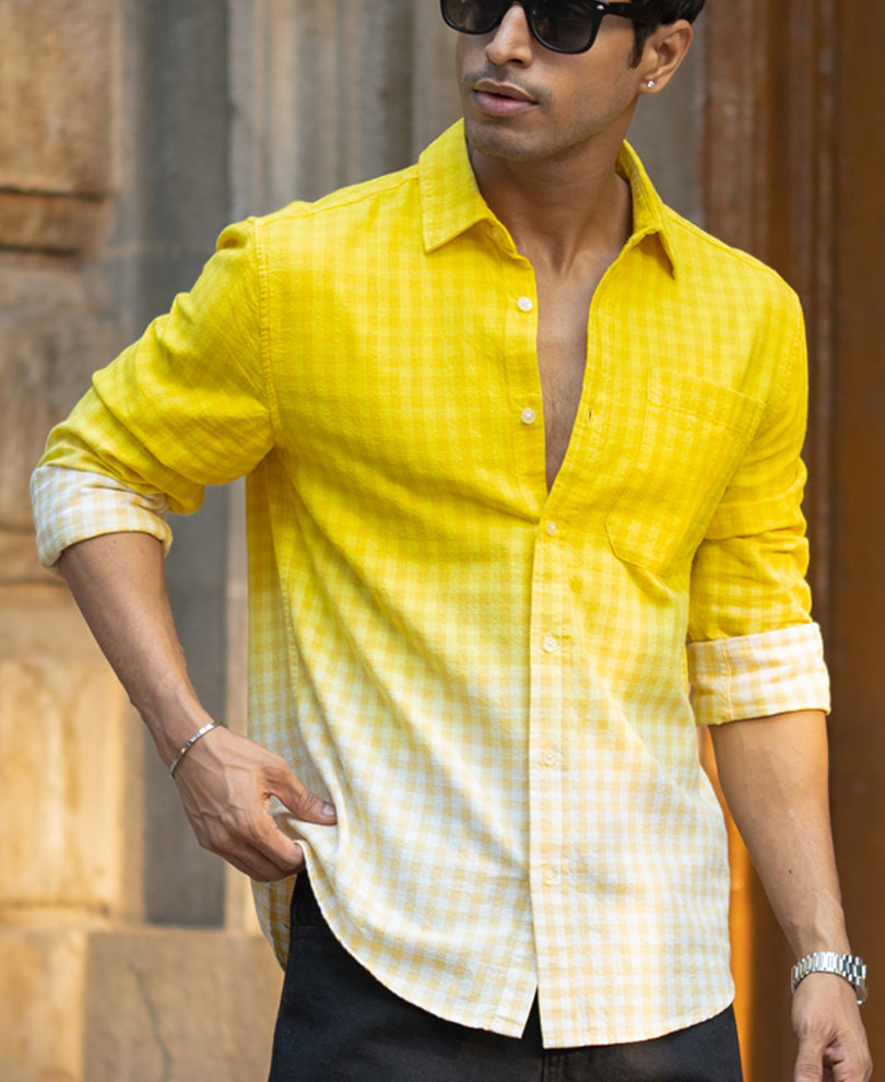 Yellow Ombre Checks Shirt 100% Cotton