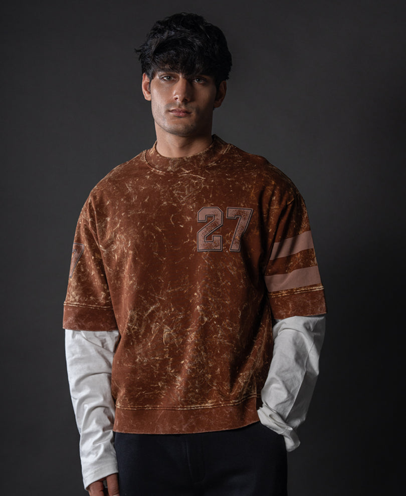 Brown Washed Graphic Oversized T-Shirt 100% Cotton