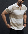 Off White Structured Striped Regular Half Sleeves T Shirt 100% Cotton