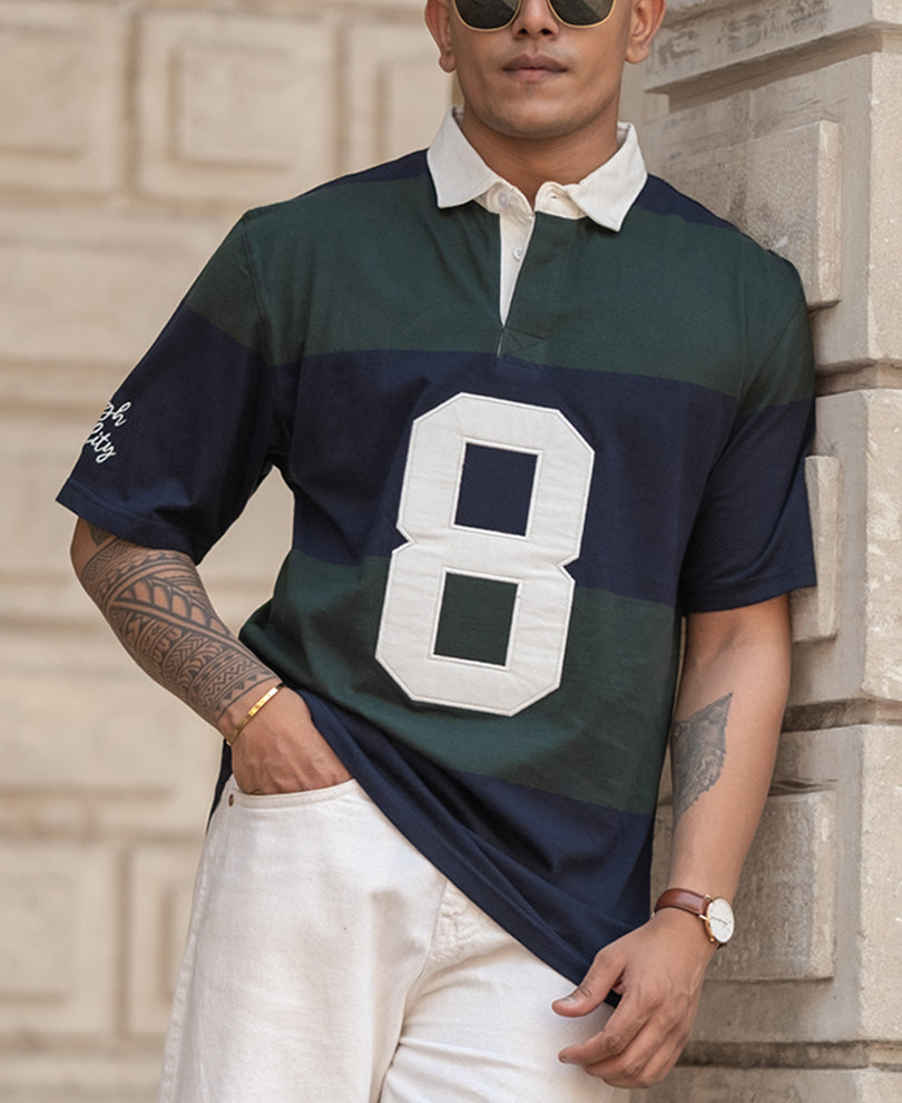 Green Embroidered Stripe T-Shirt 100% Cotton